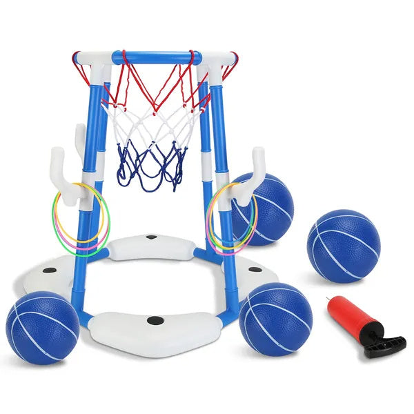 US Local Summer Pool Basketball Hoop Toy Set With 4 Basketballs 4 Circles Floating Swimming Pool Basketball Games Poolside Water Play Toy For 3-12Years Old Kids Adults GPCT5441