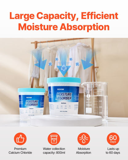 US Local VEVOR Absorber Bucket, 2 Packs 16.2 Oz Hi-Capacity Absorber Bucket With 800ml Storage Area & Reusable Outer Bucket For Long-Term Use, Fragrance Free Absorber For Fresher Air