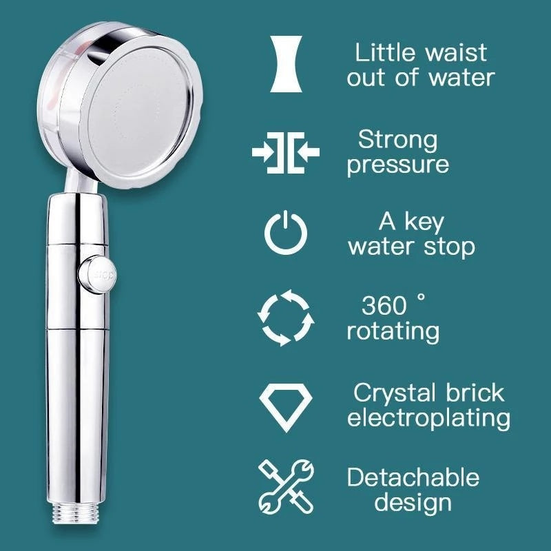 US Local Propeller Driven Shower Head With Stop Button And Cotton Filter Turbocharged High Pressure Handheld Shower Nozzle