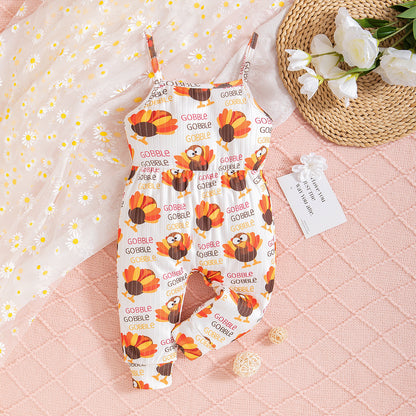 Baby Infant Toddler Romper Thanksgiving Cock Element Suspender Jumpsuit