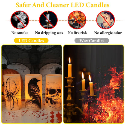 US Local 3 Pack Halloween Flameless Candle Lamp With Timer Setting Battery Operated Warm Orange Light Candles For Halloween Party Decoration