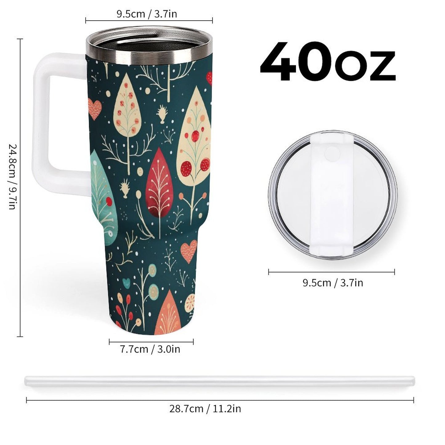 PHDT00469 POD US Local Tumbler 40 oz Large Capacity Car Cup Vintage, Floral