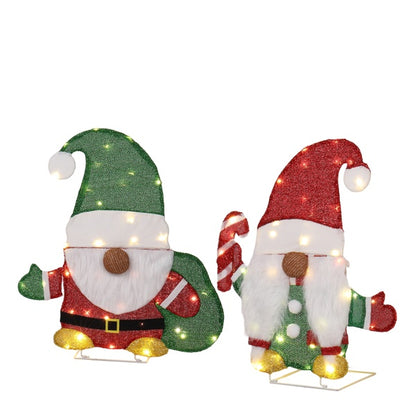 US Local Set Of 2 Lighted Gnome And Candy Cane Christmas Decorations, Pre-lit 2D Holiday Decor With 80 Warm White LED Lights For Xmas Outdoor Indoor Decor Lighted Holiday Displays
