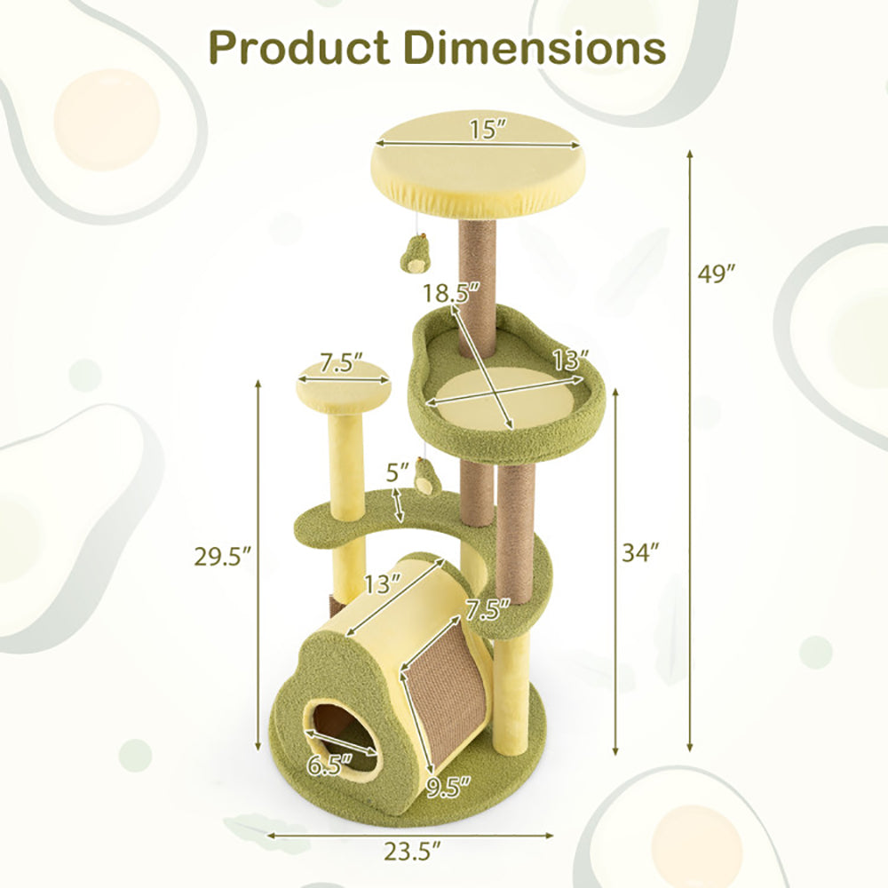 US Local Freestanding Multi-level Avocado Cat Tower With Private Condo