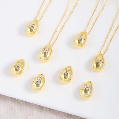 Glossy Water Drop 26 English Letter Pendant Copper-plated Gold Simple Pendant Female