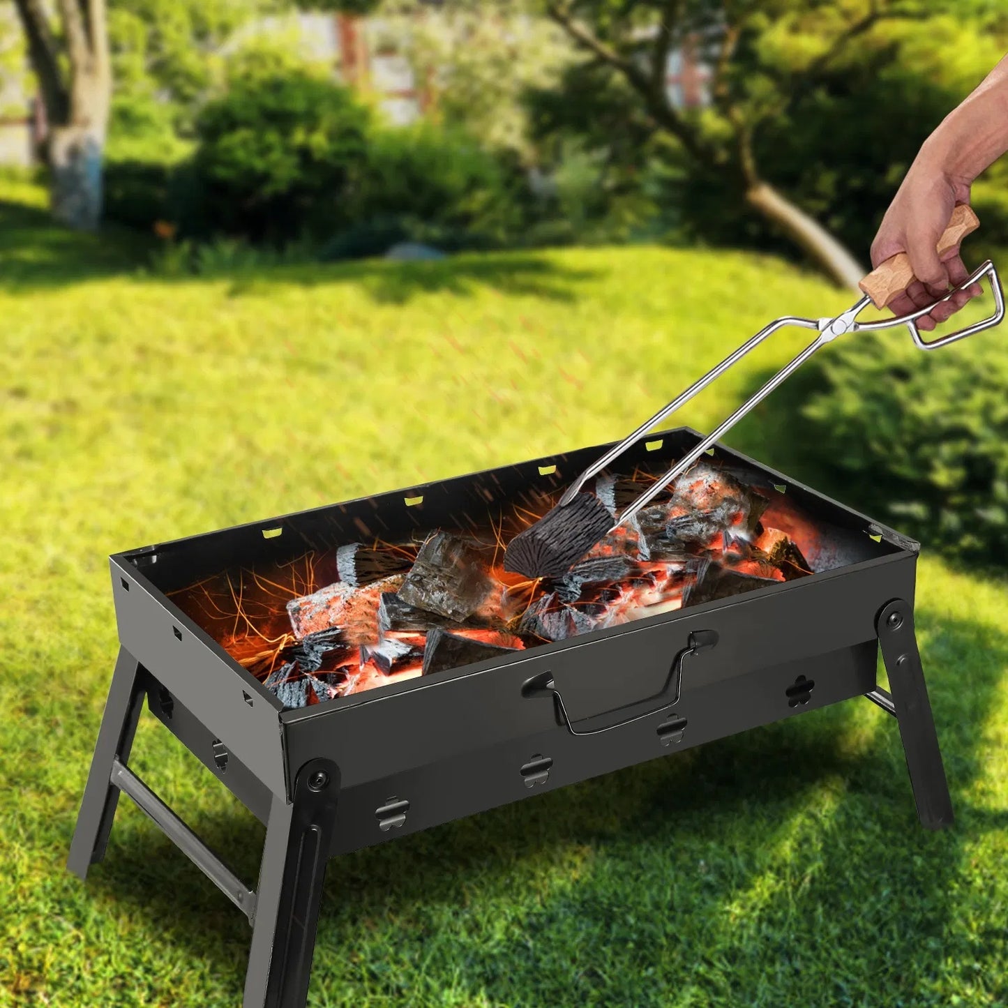 US Local Portable BBQ Grill Foldable Charcoal Grill Lightweight Smoker Grill For Camping Picnics Garden Grilling