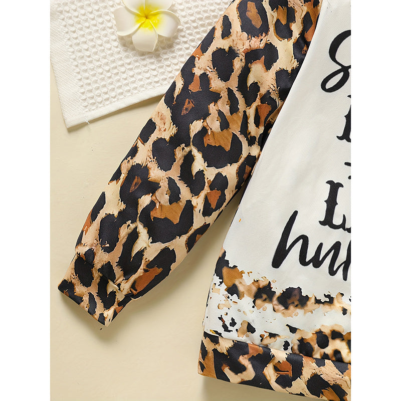 US Local Toddler Girls Fall Winter Outfits Leopard Letter Print Crewneck Long Sleeve Sweatshirt Top & Sweatpant 2 Piece Clothing Set
