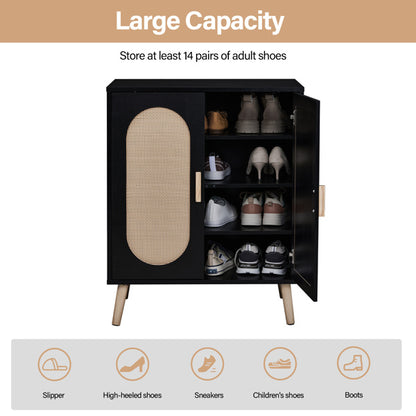 US Local 2-door Standing Cabinet Type With High Foot Oval Rattan Shoe Cabinet