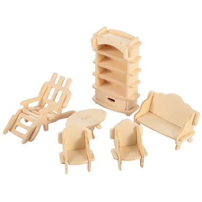 US Local 3D Wooden Dollhouse Furniture Puzzles DIY Miniature Furniture Models Set