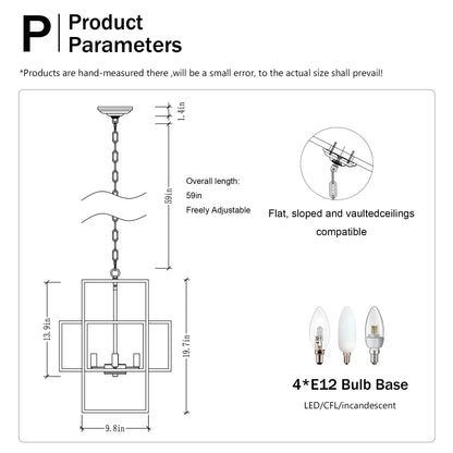 US Local 4-Light Metal Lantern Tiered Pendant Hanging Light Fixtures, Industrial Farmhouse Adjustable Height Chandeliers For Dining Room Hallway Foyer Entryway--Matte Black