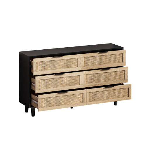 US Local Drawers Rattan Storage Cabinet Rattan Drawer,for Bedroom,Living Room,Black