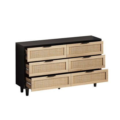 US Local Drawers Rattan Storage Cabinet Rattan Drawer,for Bedroom,Living Room,Black