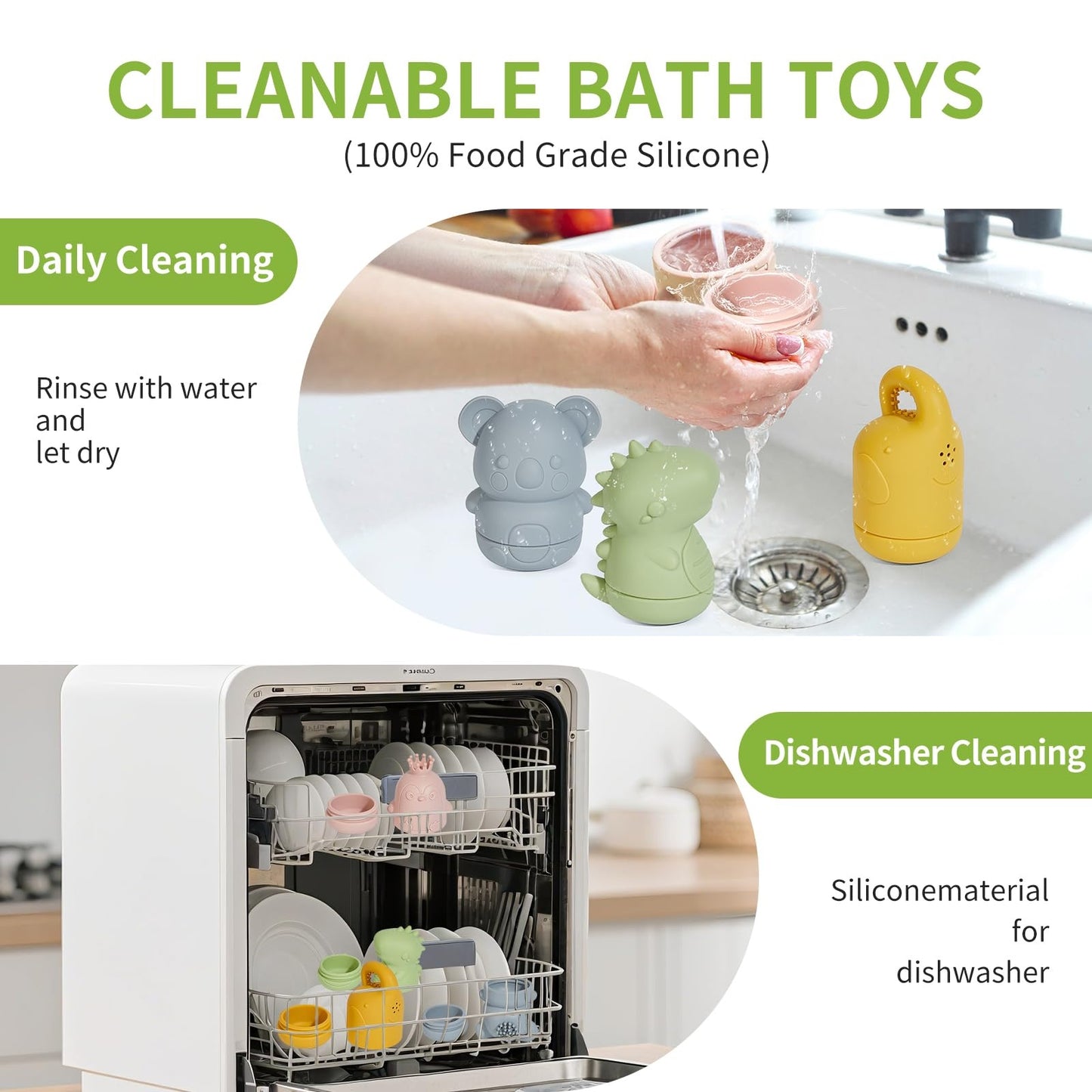 US Local Baby Water Shower Toys Set, Bath Water Toys, Parent-child Interactive Toys, 4 Pieces --ocean Color- Safe Soft Rubber Material, The Bath Does Not Cry, Let The Baby Love The Bath