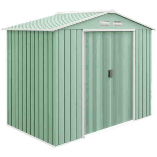 UK Local Outsunny 7 X 4ft Metal Garden Shed, Outdoor Storage Tool House With Ventilation Slots, Foundation Kit And Lockable Double Doors, Light Green