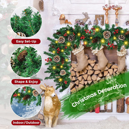 12FT Christmas Garland With Assorted Decor - Build Wreaths Or Lay Flat, Festive Must - Have