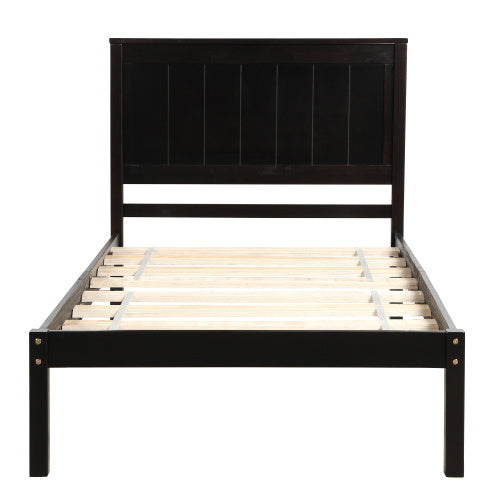 US Local Platform Bed Frame With Headboard, Wood Slat Support, No Box Spring Needed,Twin, Espresso