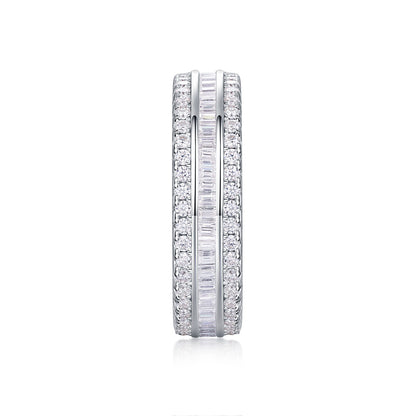 US Local Square Diamond Arrangement, Double Array Diamonds, Luxury Fashion Moissanite Silver Ring