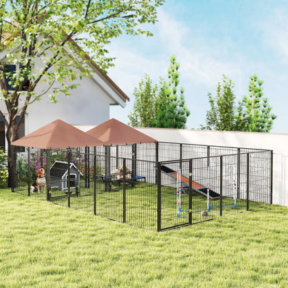US Local Large Outdoor Dog Kennel With 2 Rooms, Rotating & Adjustable Height Bowls, 13.5 X 9.4 X 5.1