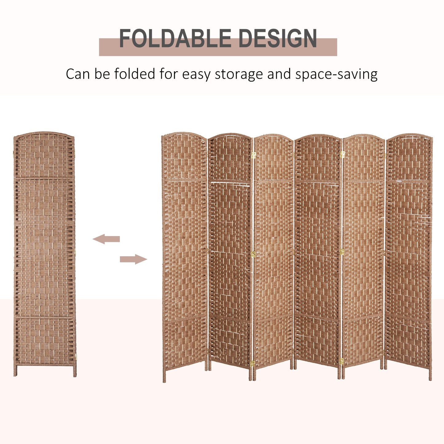 US Local 6 Panel Wicker Room Divider 6' Tall Privacy Screen Natural