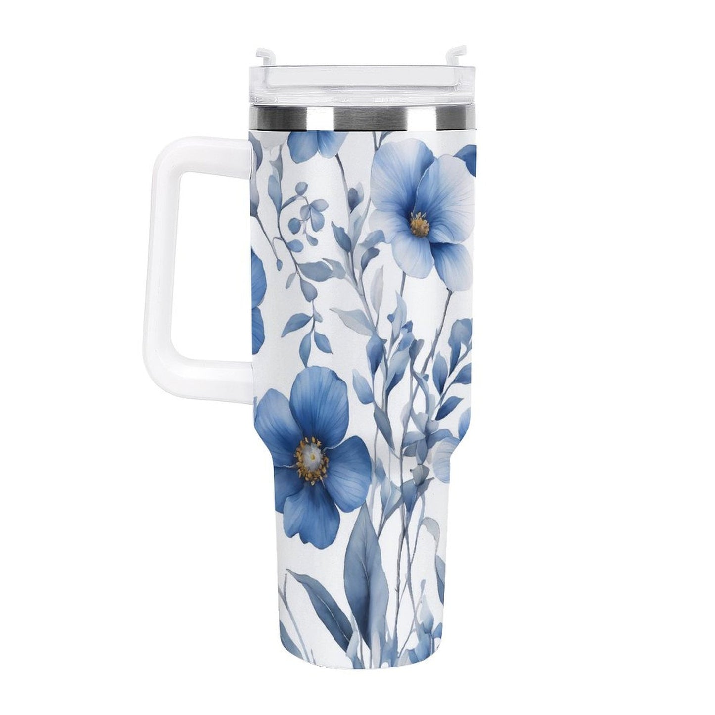 PHDT00114 POD US Local Tumbler 40 oz Large Capacity Car Cup Blue, Ink, Watercolor, Flower