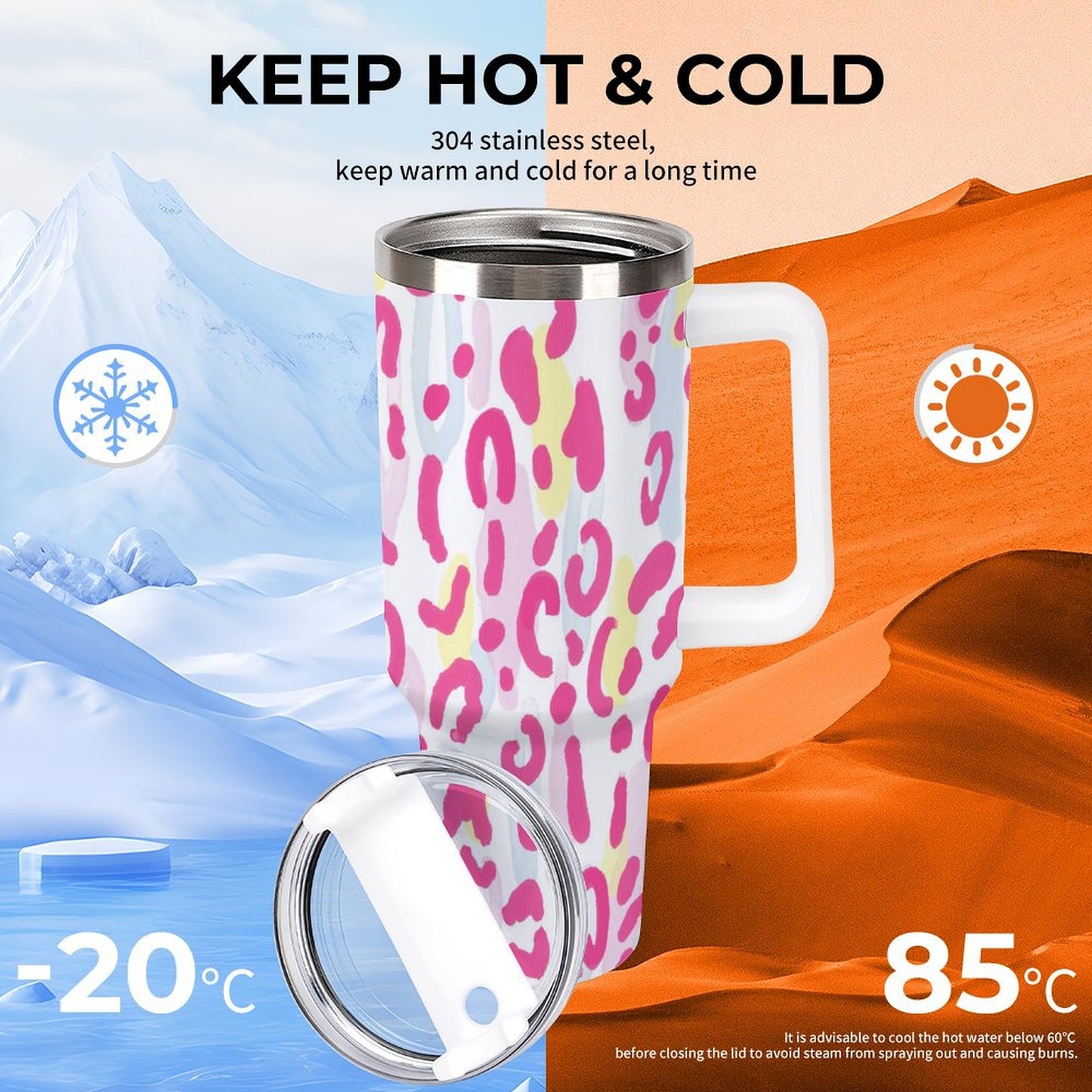 PHDT00205 POD US Local Tumbler 40 oz Large Capacity Car Cup Leopard pink