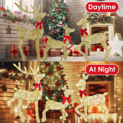 US Local 3 Pcs In 1 Set 2D Lighted Christmas Deer Family Set Indoor Outdoor Light Up Reindeer Decorations Lighted Buck Doe Fawn Display With 8 Lighting Modes