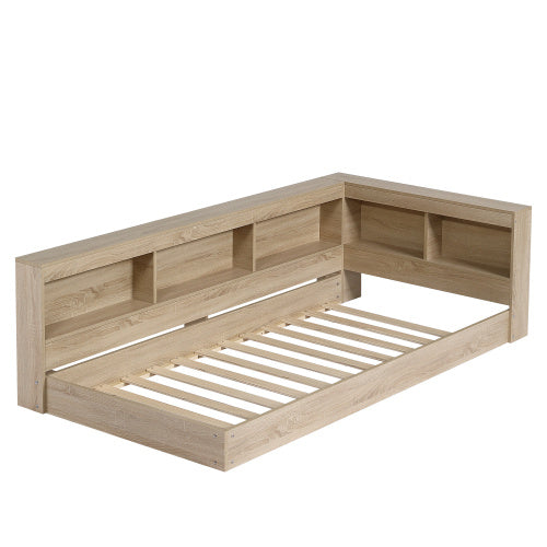 UK Local Storage Bed, 3FT Single Bed 90x190cm, Plenty Of Storage Space, Durable And Sturdy, For Adults  Teenagers, Single Bed, MDF Plywood, Multifunctional Bed, White Oak Color