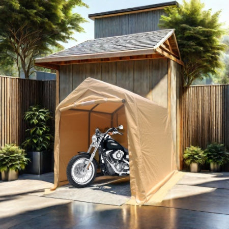 US Local 7x12ft Outdoor Portable Gazebo Storage Shelter Shed With 2 Roll Up Zipper Doors & Vents Carport For Motorcycle Waterproof And UV Resistant Anti-Snow Portable Garage Kit Tent, Sand