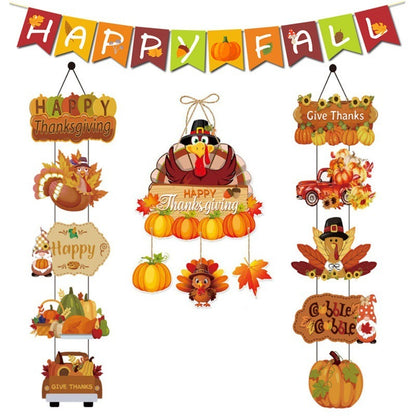 Thanksgiving Decoration Couplet Autumn Harvest Maple Leaf Hanging Flag Turkey Pumpkin Listing