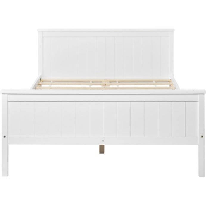 UK Local Wooden Bed Frame With Headboard And Footboard, Pine Wood Bed For Kids Bedroom, Ivory