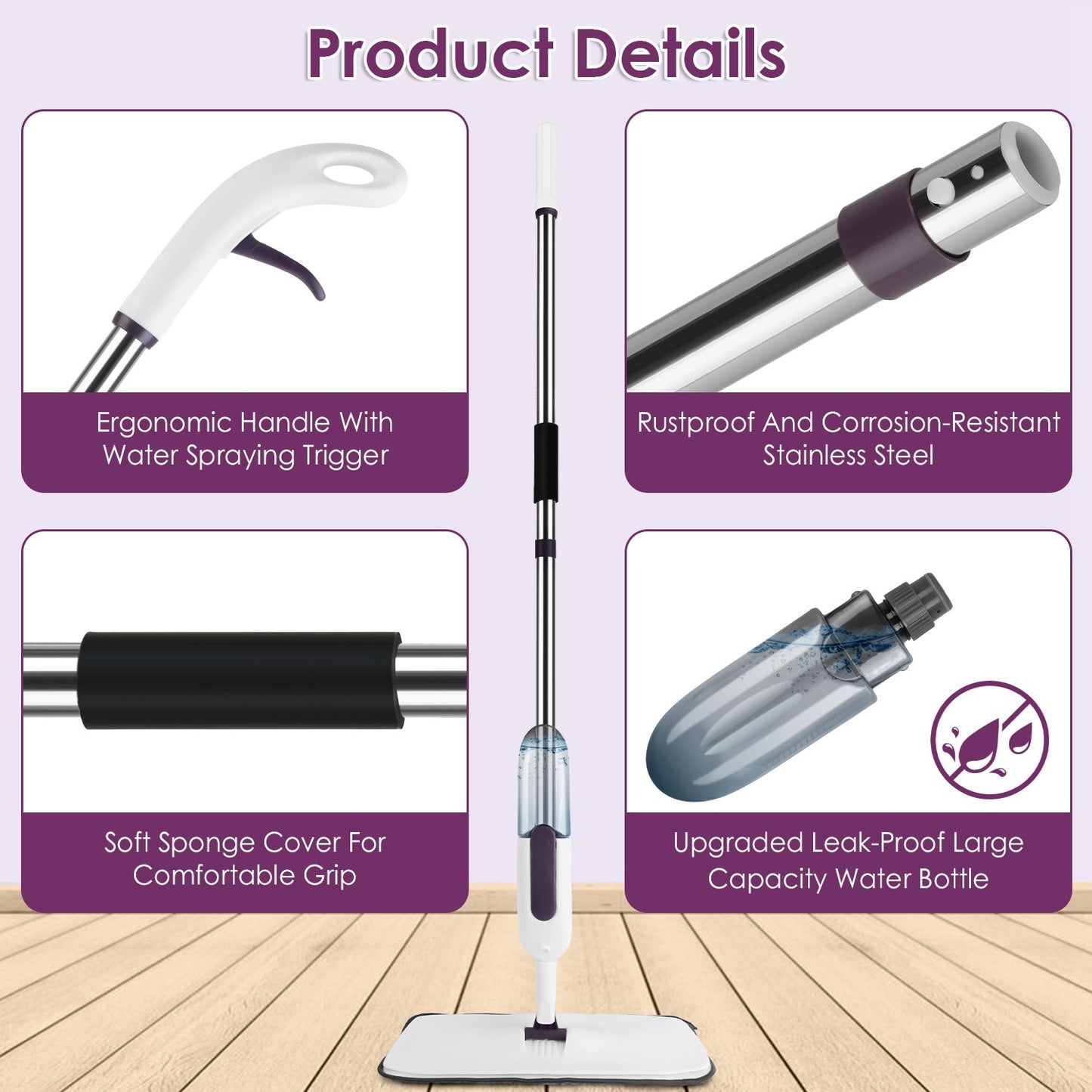 US Local 1Set Spray Mop With 3 Machine Washable Microfiber Pads 12OZ Refillable Water Bottle Wet Dry Use Microfiber Mop For Hardwood Ceramic Tiles Laminate Floor Cleaning Commercial Home Use