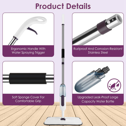 US Local 1Set Spray Mop With 3 Machine Washable Microfiber Pads 12OZ Refillable Water Bottle Wet Dry Use Microfiber Mop For Hardwood Ceramic Tiles Laminate Floor Cleaning Commercial Home Use