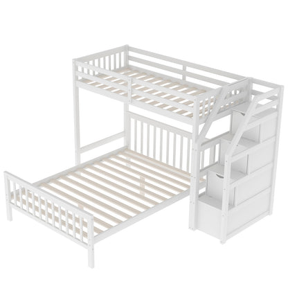 US Local Twin Over Full Loft Bed With Staircase,White