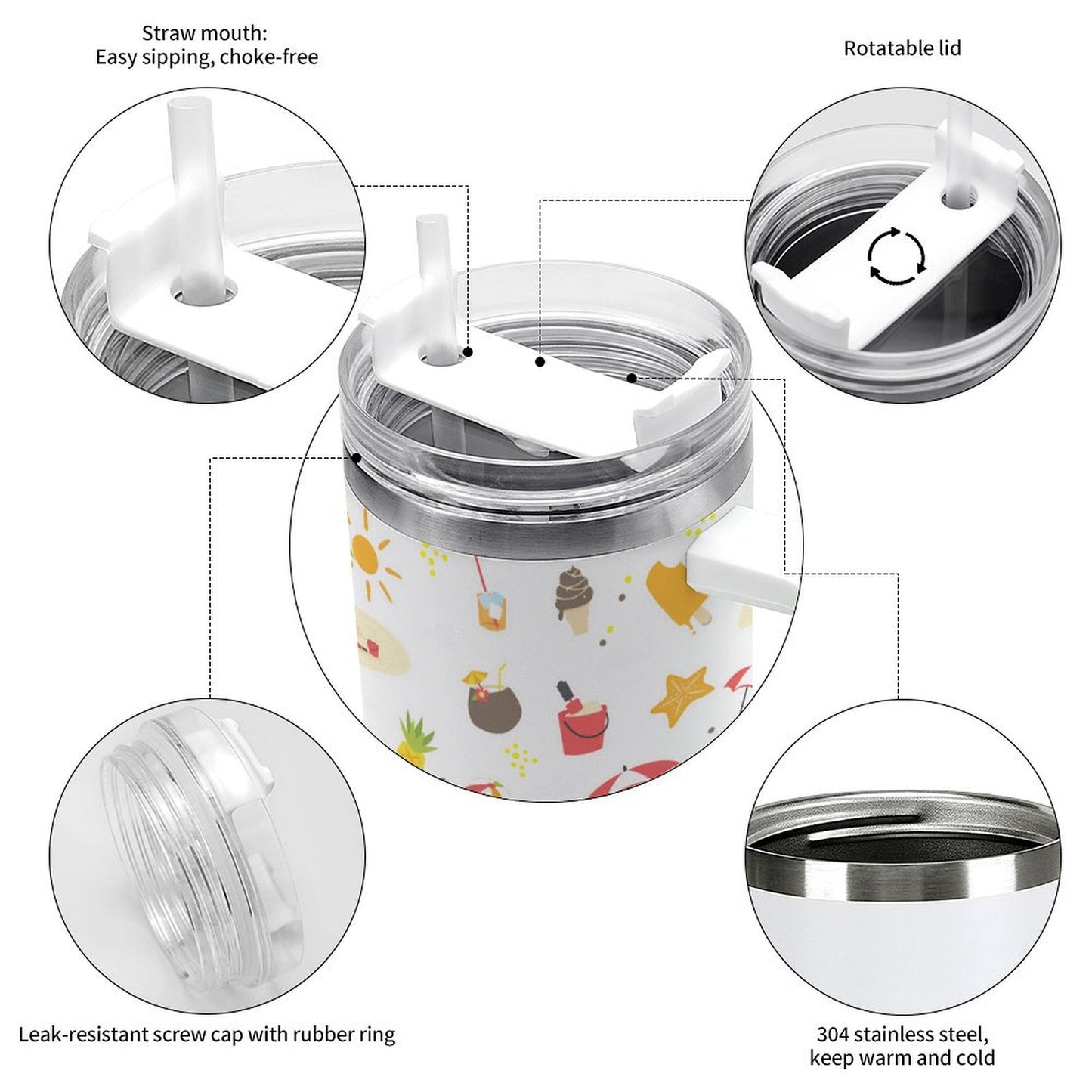 PHDT00544 POD US Local Tumbler 40oz Large Capacity Car Cup Summer, Sunglasses, Beach