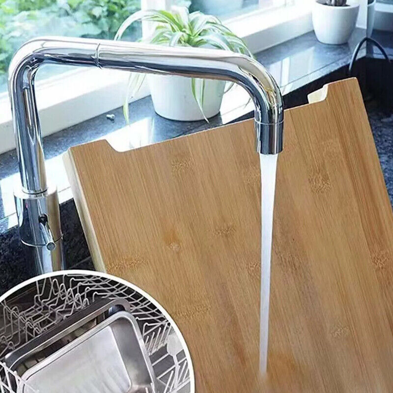 UK Local Bamboo Wooden Chopping Board Cutting Slicing  Sliding Stainless Steel Tray