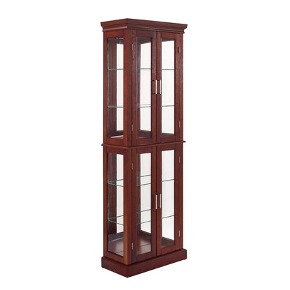 US Local Lighted Curio Display Cabinet With Adjustable Shelves & Mirrored Back Panel