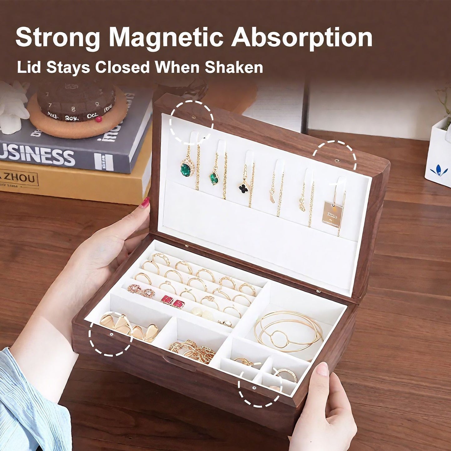 US Local Solid Wood Jewelry Storage Box Ladies Retro Wooden Necklace Jewelry Bracelet Watch Display Box Handmade Wedding Birthday Anniversary Jewelry Box