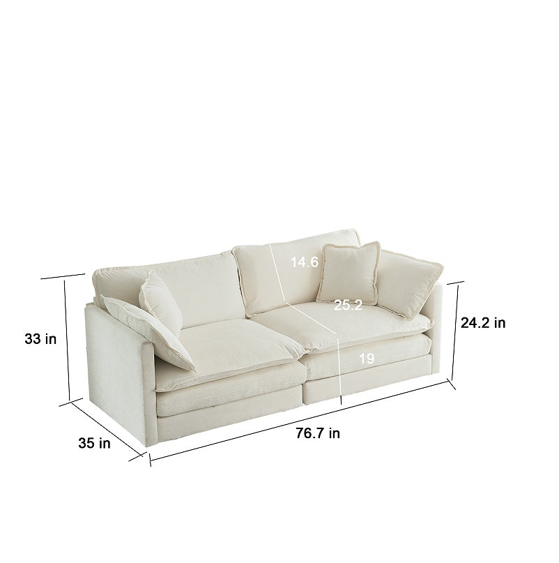 US Local Modern Fabric Double Sofa With 4 Pillows