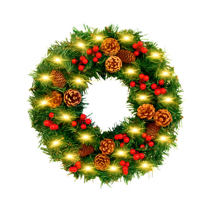 24 - Inch Christmas Wreath. Unlit, Yellow - Lit, Colorful - Lit Styles