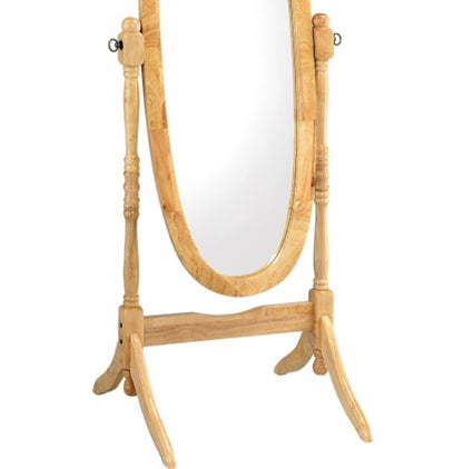 US Local 59.25  Tall Standing Wooden Floor Mirror With Natural Finish, Oval Shape