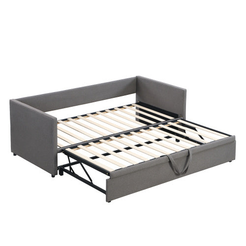 UK Local Upholstered Bed, 3FT Single Bed 90x190cm, Bottom With Bed 90x190cm, Can Be Joined Into A Double Bed, Daybed Sofa Bed, Youth Bed, For Adults  Teenagers, Easy Assembly, Linen, Grey