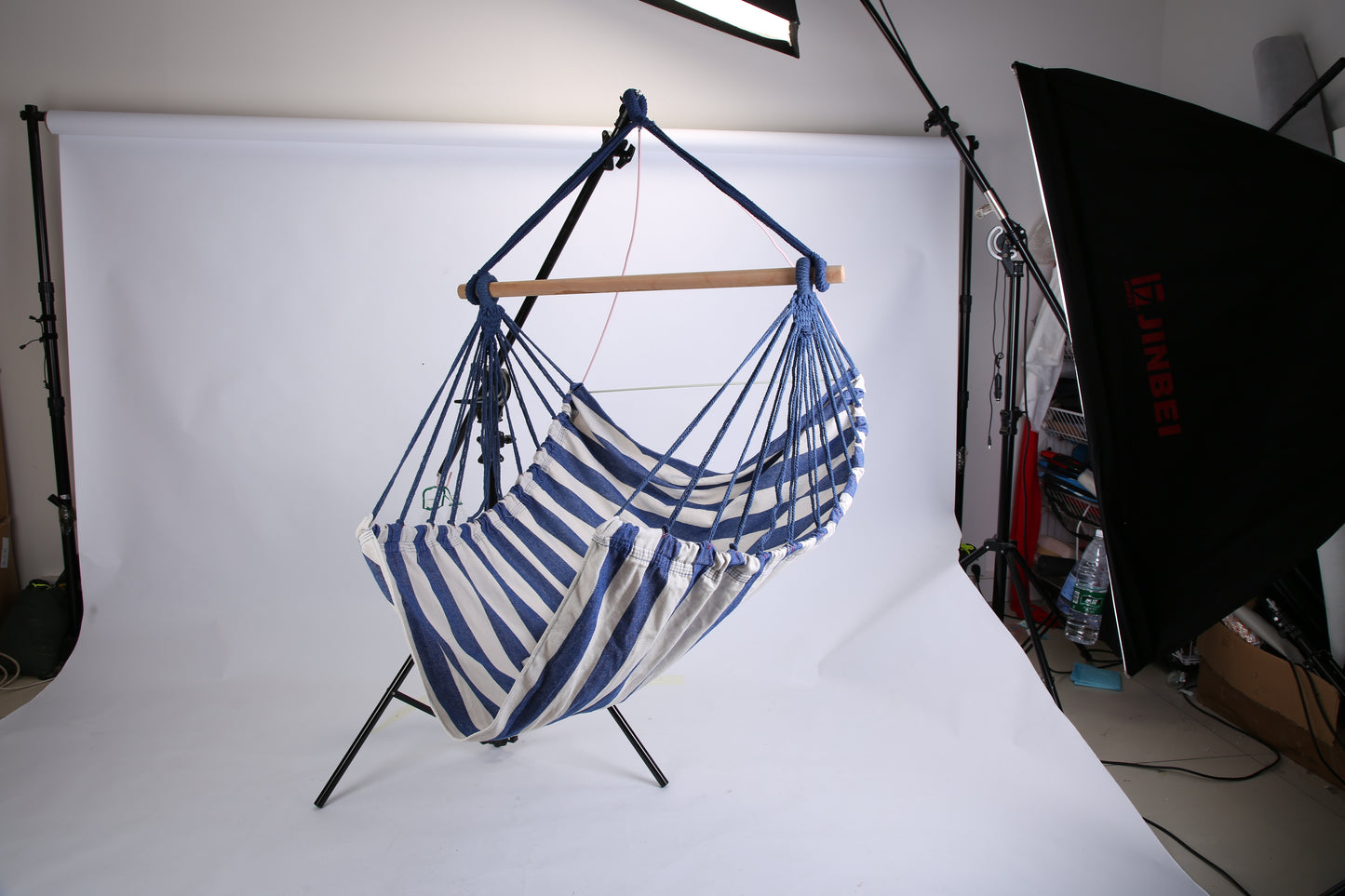 US Local 1Pc Hammock Hanging Chair Canvas Porch Patio Swing Seat Portable Camping Rope Seat Wooden Stick Hammock Chair With 2 Pillows 265LBS Load-bearing