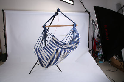 US Local 1Pc Hammock Hanging Chair Canvas Porch Patio Swing Seat Portable Camping Rope Seat Wooden Stick Hammock Chair With 2 Pillows 265LBS Load-bearing
