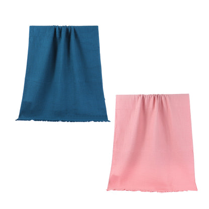 A Class 4 Color 32s combed cotton waffle large bath towel with tassels FT