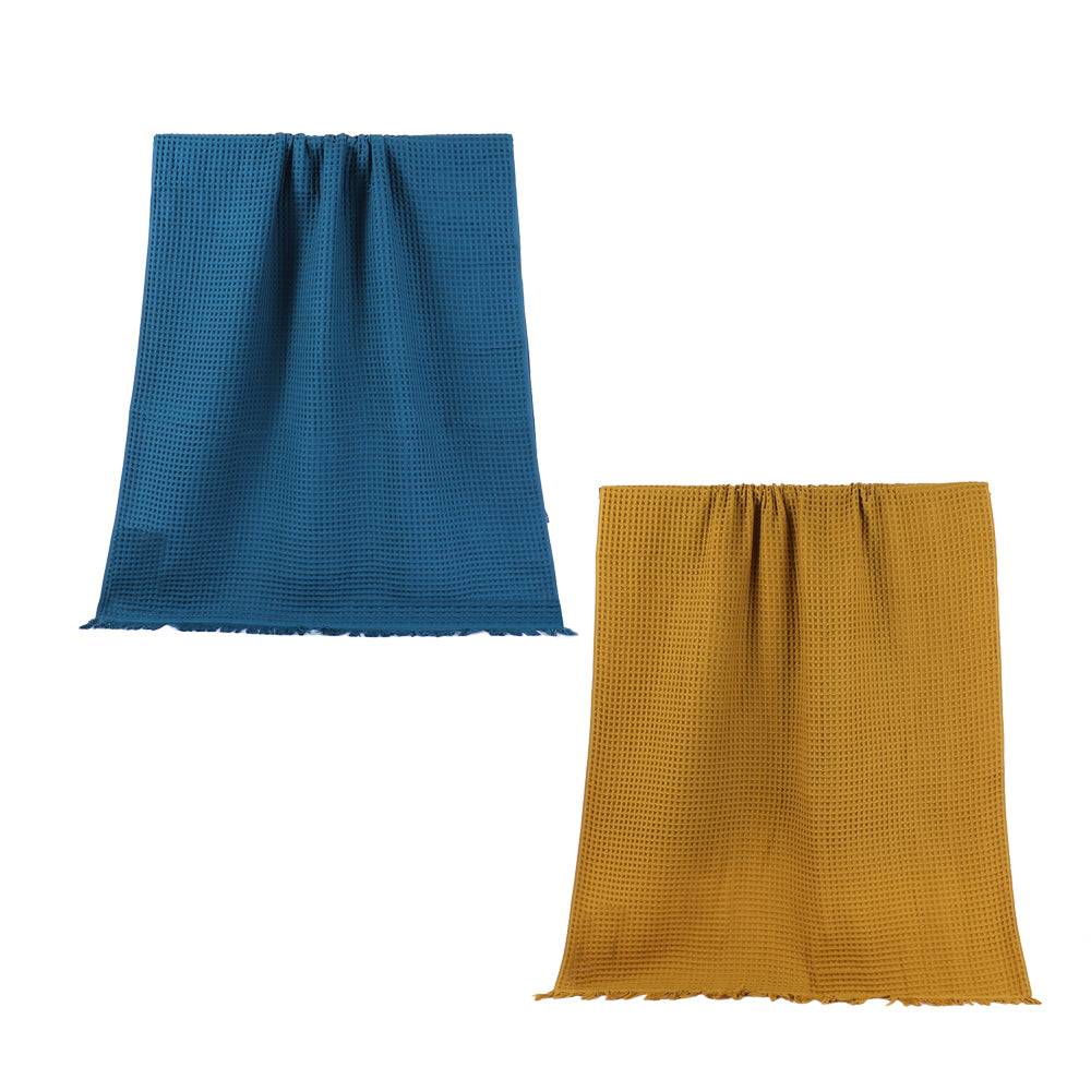 A Class 4 Color 32s combed cotton waffle large bath towel with tassels FT