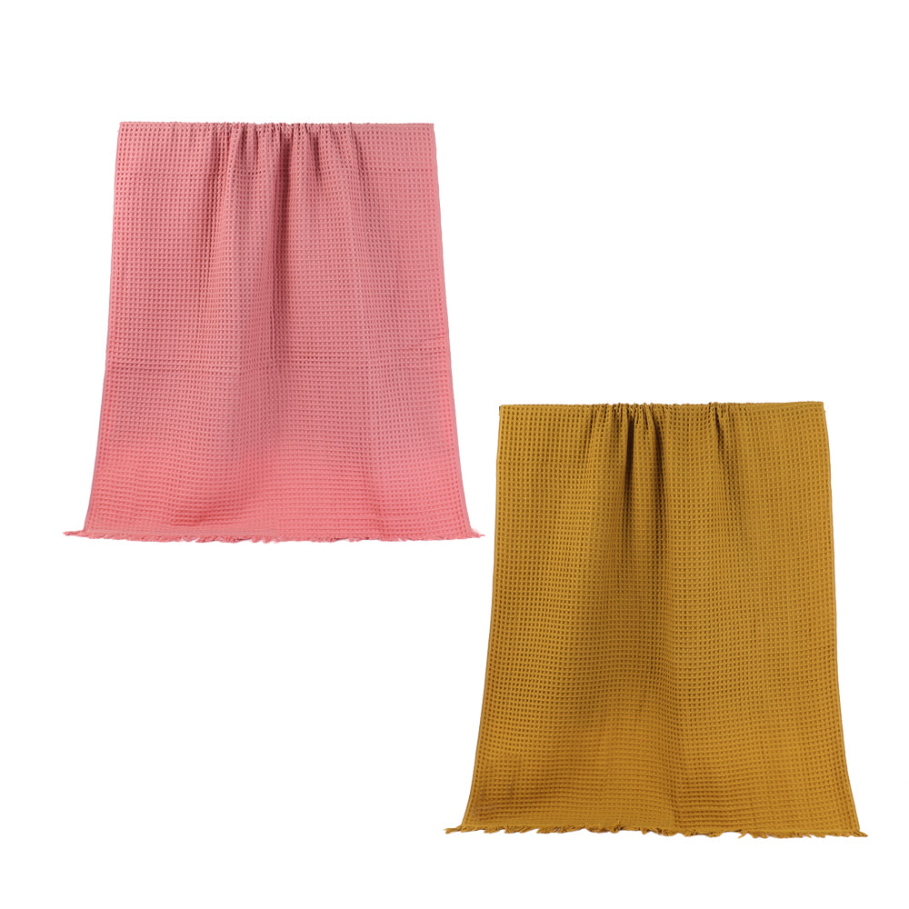 A Class 4 Color 32s combed cotton waffle large bath towel with tassels FT