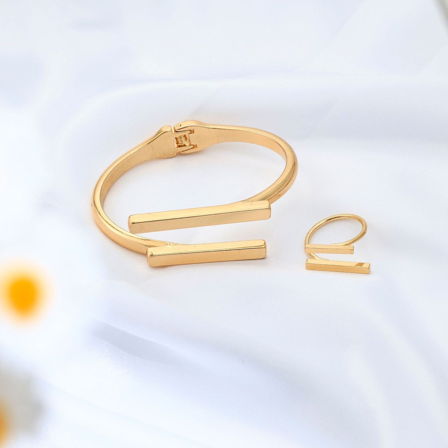 Metal Geometry Square Opening Adjustable Women's Bracelet Ring Jewelry Suit