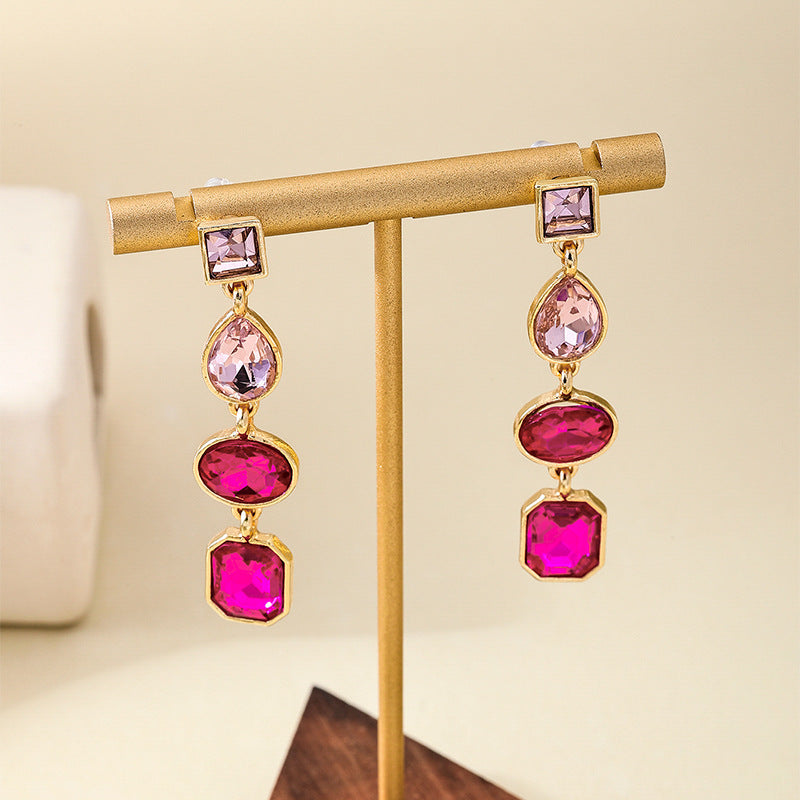 Metal Color Rhinestone Ear Studs Female Geometric Water Drop