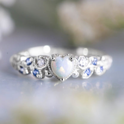 Flower Opal Ocean Heart Love Women's Peach Heart Ring