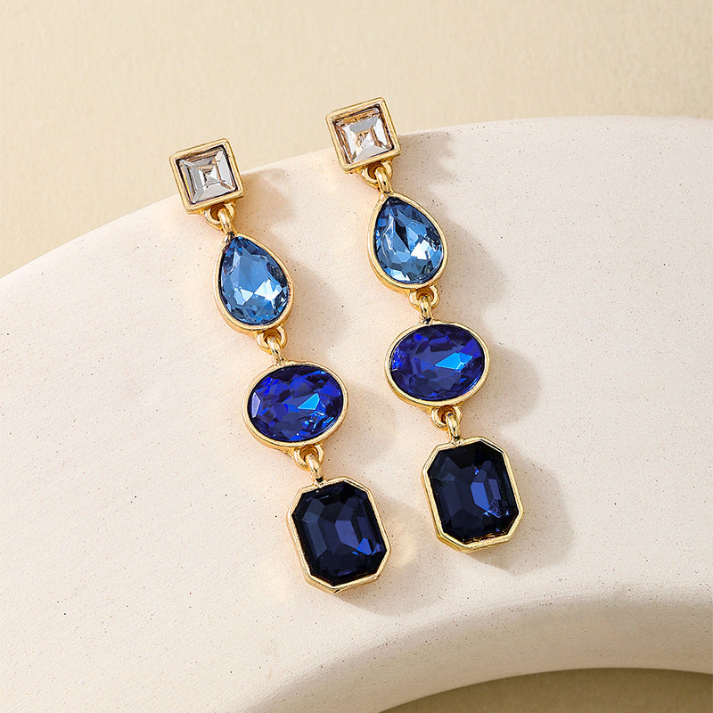 Metal Color Rhinestone Ear Studs Female Geometric Water Drop